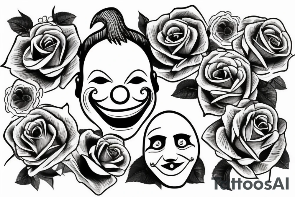 Clown mask with roses tattoo idea