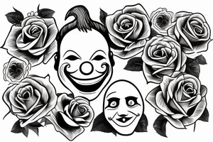 Clown mask with roses tattoo idea