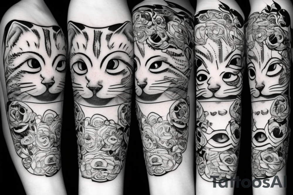 black and white cat tattoo idea