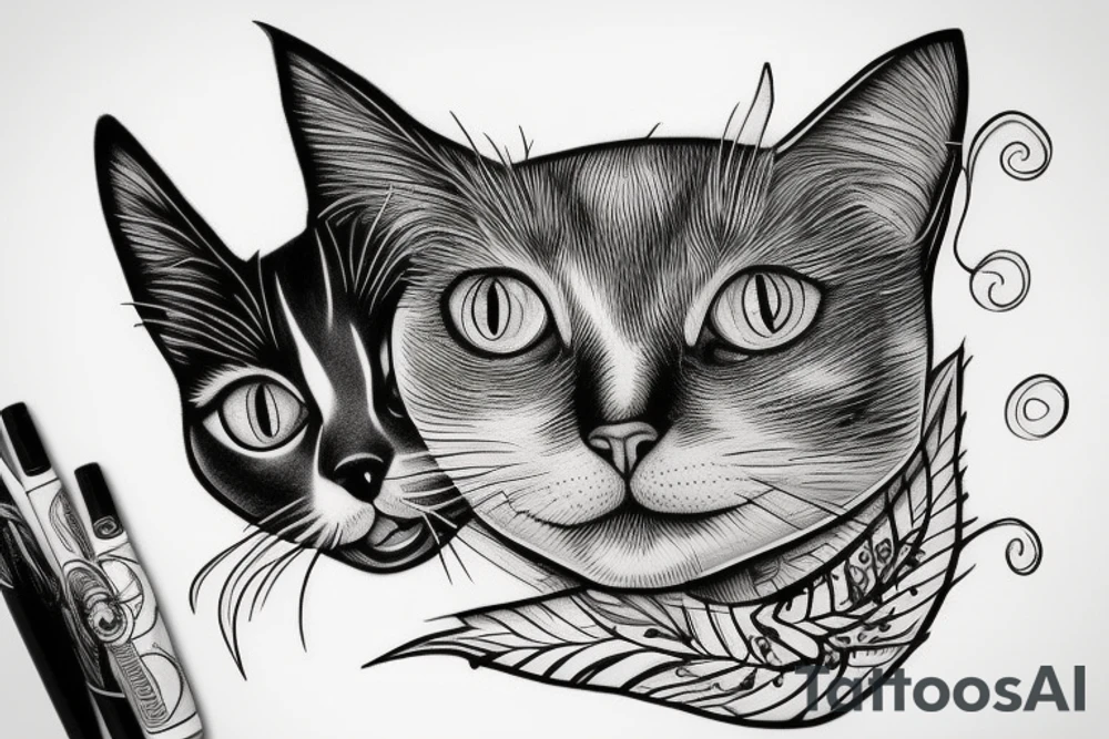 black and white cat tattoo idea
