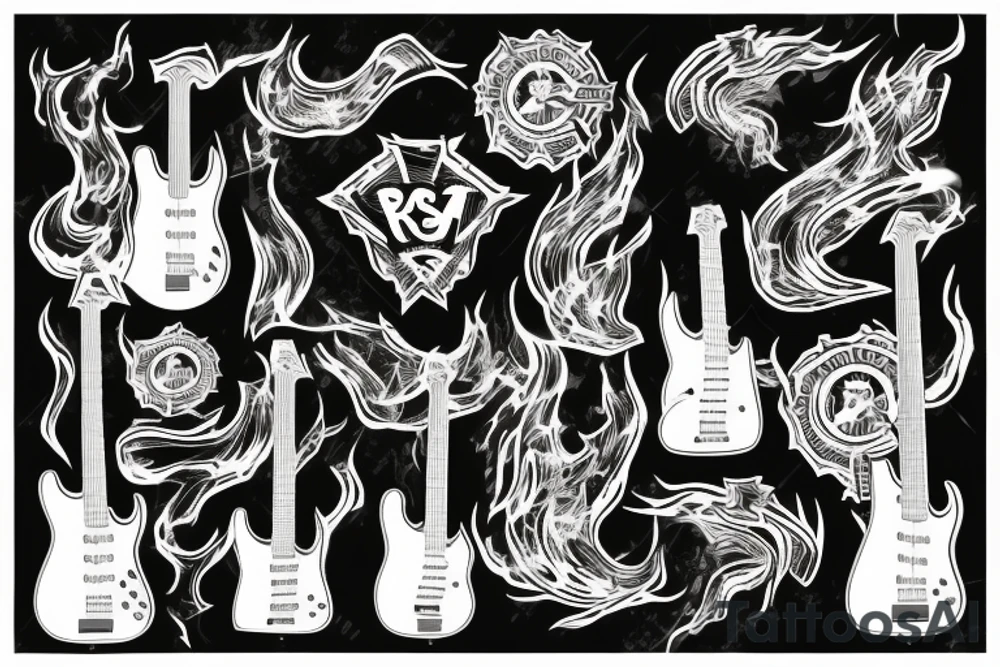 electric guitar with flames tattoo idea