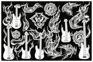 electric guitar with flames tattoo idea