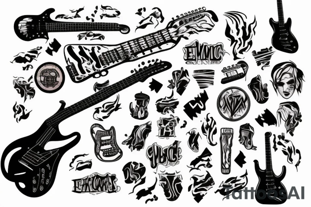 electric guitar with flames tattoo idea