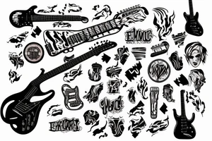 electric guitar with flames tattoo idea