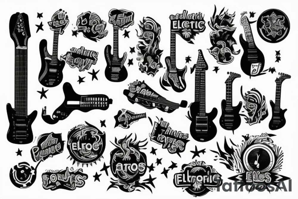 electric guitar with flames tattoo idea