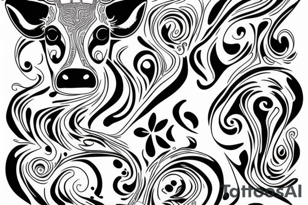 Psychedelic Cow with big glossy eyes tattoo idea