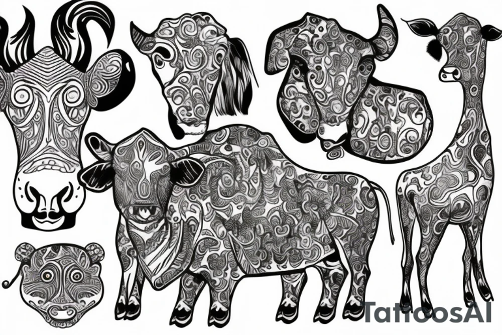 Psychedelic Cow with big glossy eyes tattoo idea