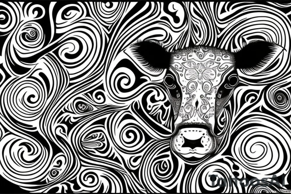 Psychedelic Cow with big glossy eyes tattoo idea