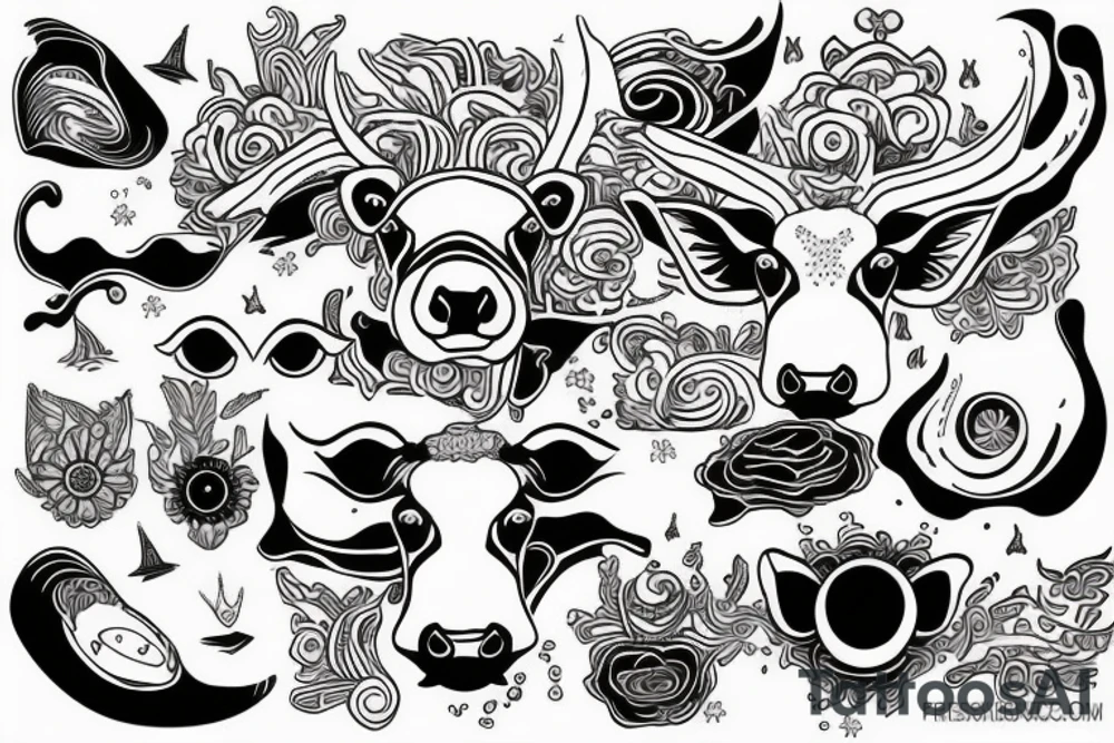 Psychedelic Cow with big glossy eyes tattoo idea
