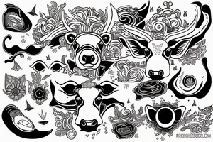 Psychedelic Cow with big glossy eyes tattoo idea