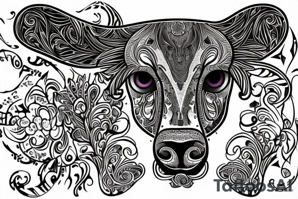 Psychedelic Cow with big glossy eyes tattoo idea
