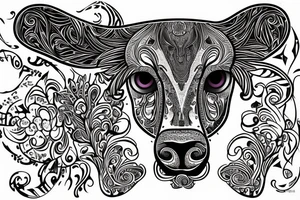 Psychedelic Cow with big glossy eyes tattoo idea