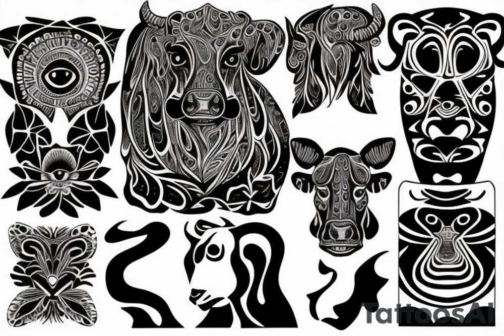 Psychedelic Cow with big glossy eyes tattoo idea
