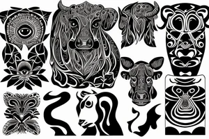 Psychedelic Cow with big glossy eyes tattoo idea