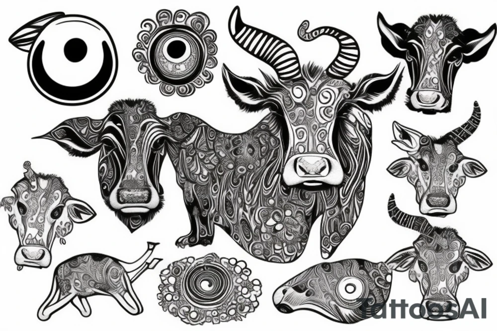 Psychedelic Cow with big glossy eyes tattoo idea