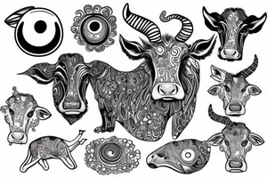 Psychedelic Cow with big glossy eyes tattoo idea