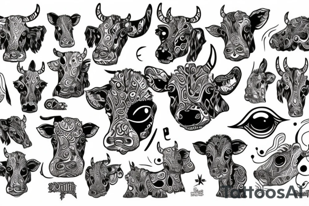 Psychedelic Cow with big glossy eyes tattoo idea