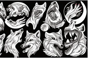 Wearwolf hooling background moon blood in mouth and hand tattoo idea