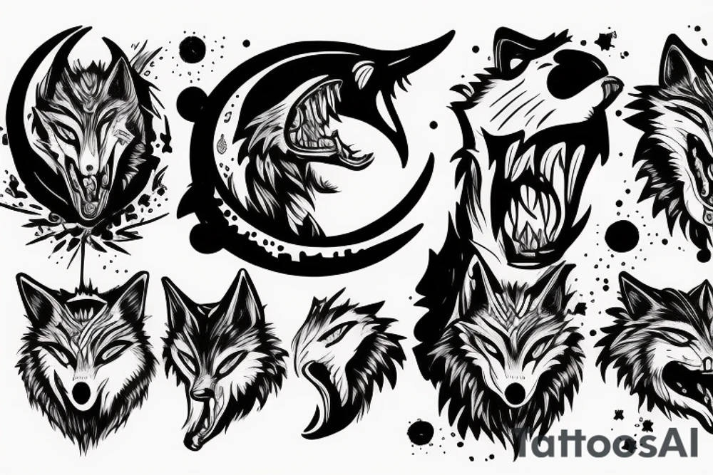 Wearwolf hooling background moon blood in mouth and hand tattoo idea
