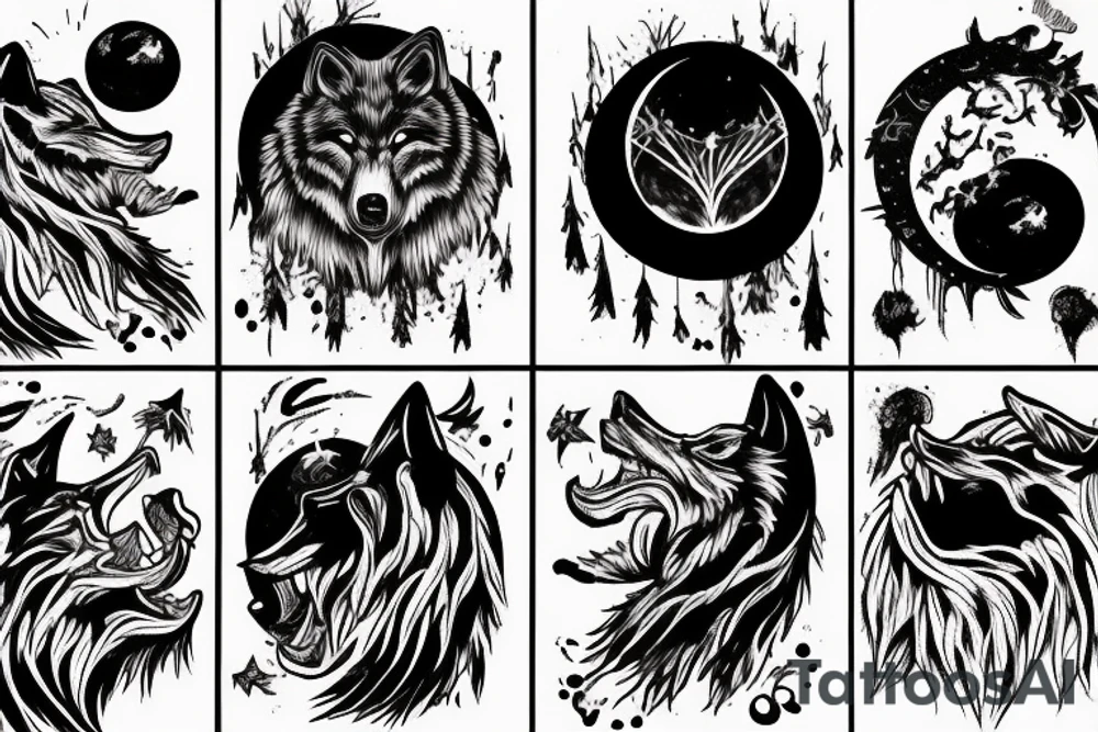 Wearwolf hooling background moon blood in mouth and hand tattoo idea