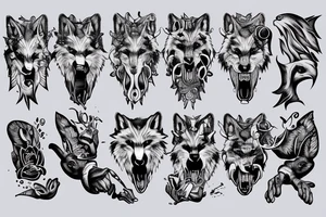 Wearwolf hooling background moon blood in mouth and hand tattoo idea