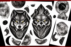Wearwolf hooling background moon blood in mouth and hand tattoo idea
