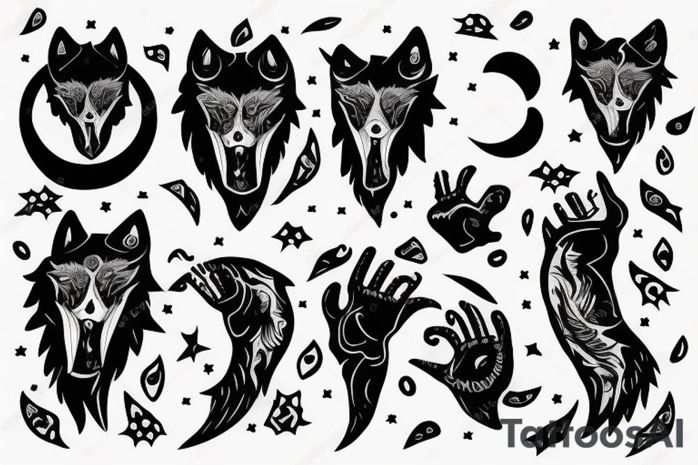 Wearwolf hooling background moon blood in mouth and hand tattoo idea