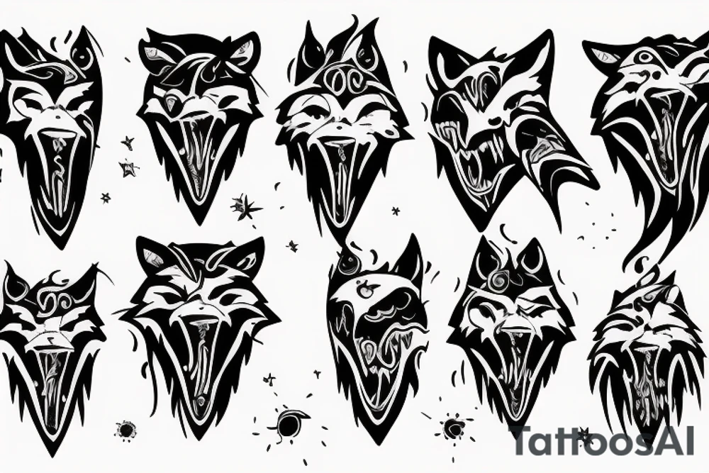 Wearwolf hooling background moon blood in mouth and hand tattoo idea