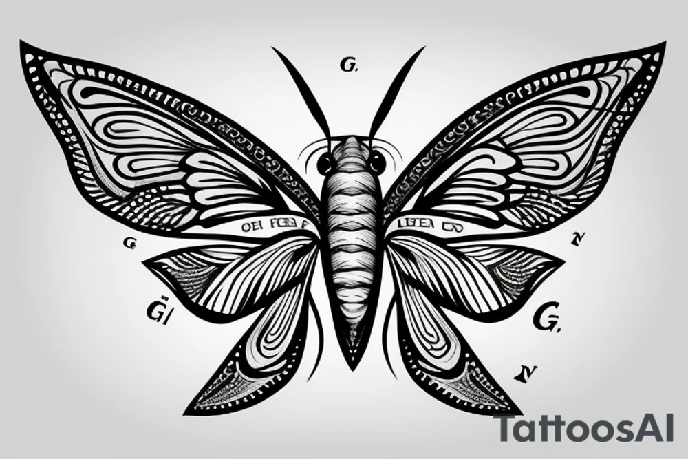 A moth with the letter G in the wings tattoo idea