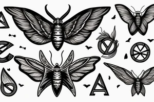 A moth with the letter G in the wings, witch symbols and the trinity tattoo idea
