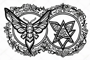 A moth with the letter G, a circle border with pentagrams tattoo idea