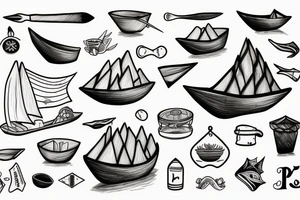 paper boat with chef instruments tattoo idea