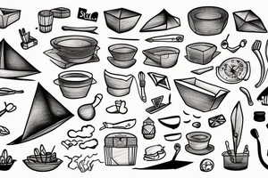 paper boat with chef instruments tattoo idea