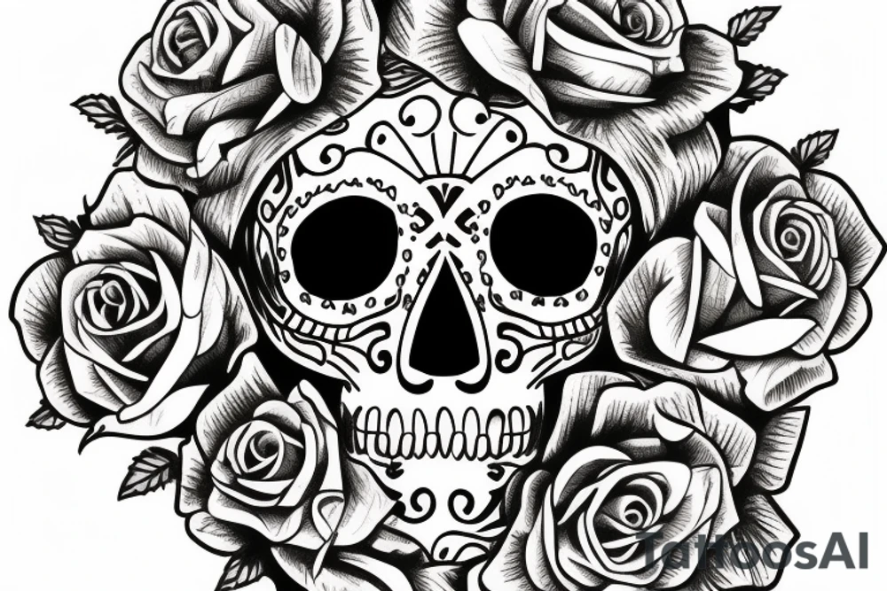 Mexican sugar skull with Roman victory wreath tattoo idea