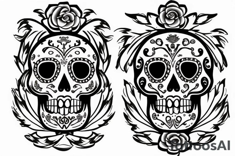 Mexican sugar skull with Roman victory wreath tattoo idea