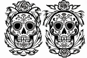 Mexican sugar skull with Roman victory wreath tattoo idea