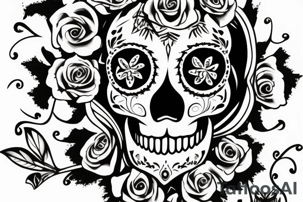 Mexican sugar skull with Roman victory wreath on the head tattoo idea