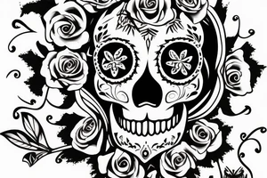 Mexican sugar skull with Roman victory wreath on the head tattoo idea