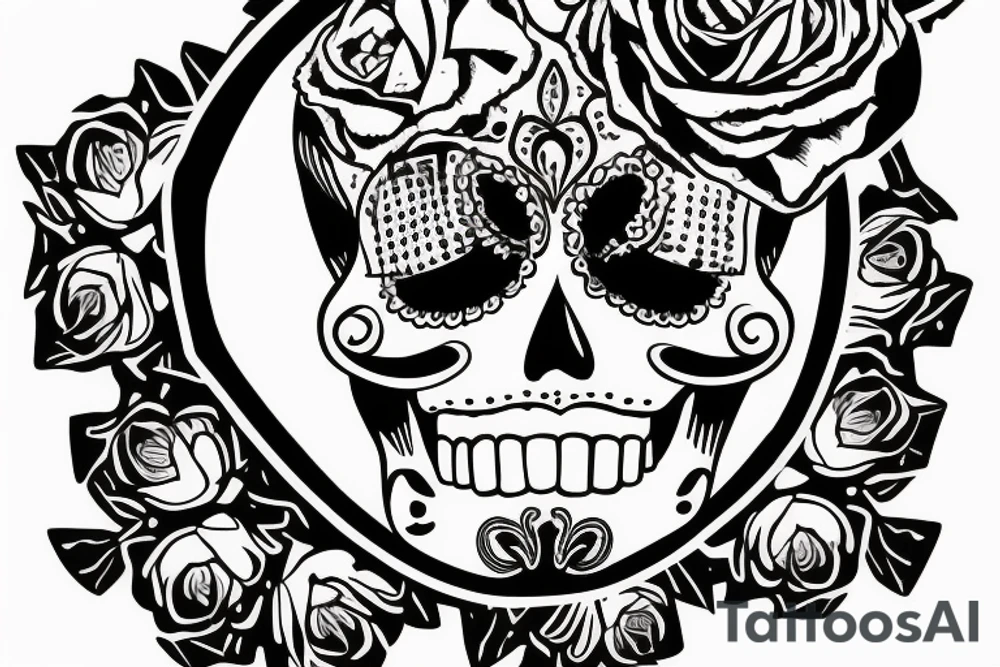 Mexican sugar skull with Roman victory wreath on the head tattoo idea
