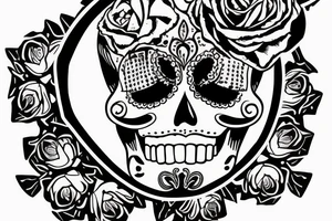 Mexican sugar skull with Roman victory wreath on the head tattoo idea