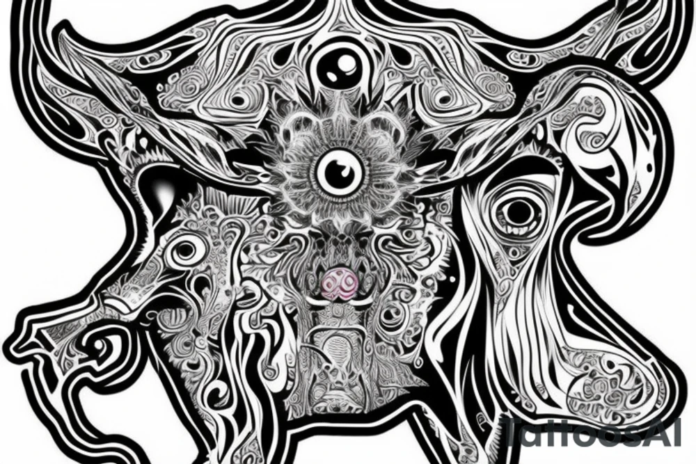 Psychedelic Cow with big glossy eyes tattoo idea