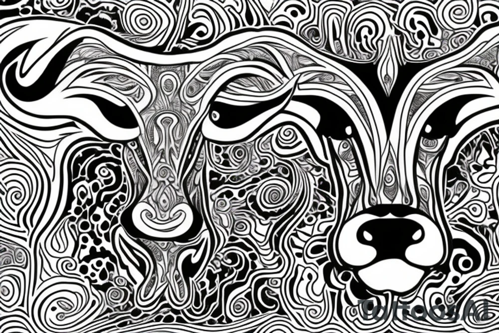 Psychedelic Cow with big glossy eyes literal tattoo idea