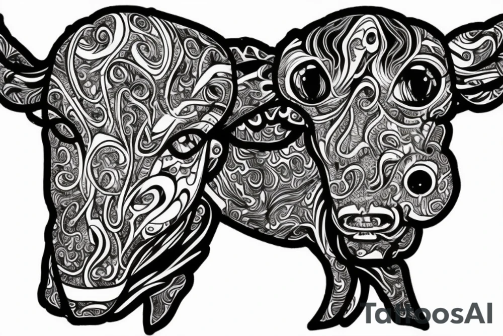 Psychedelic Cow with big glossy eyes literal tattoo idea