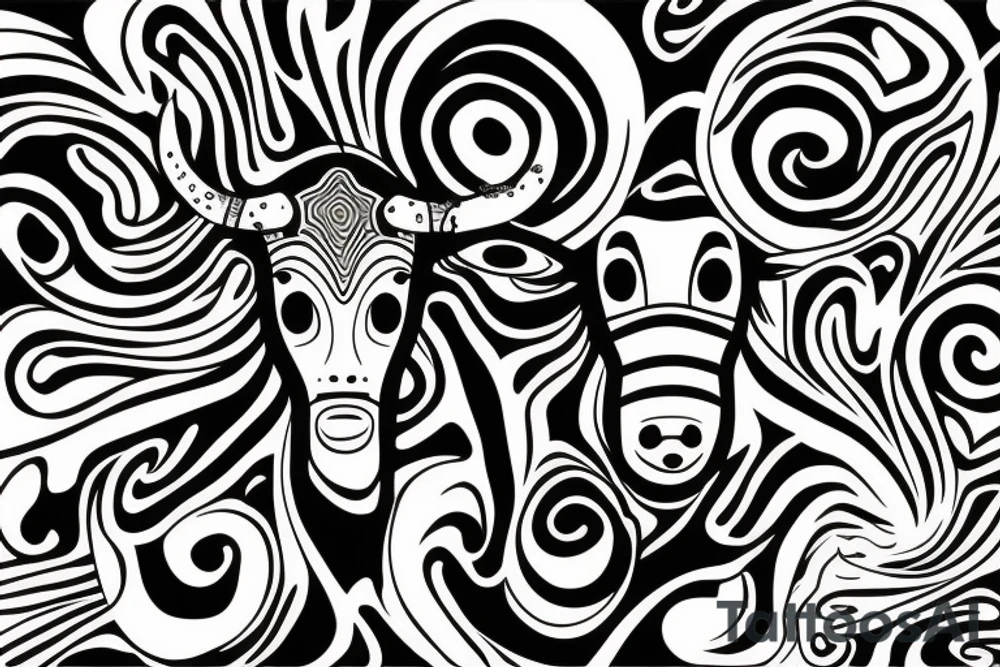 Psychedelic Cow with big glossy eyes literal tattoo idea