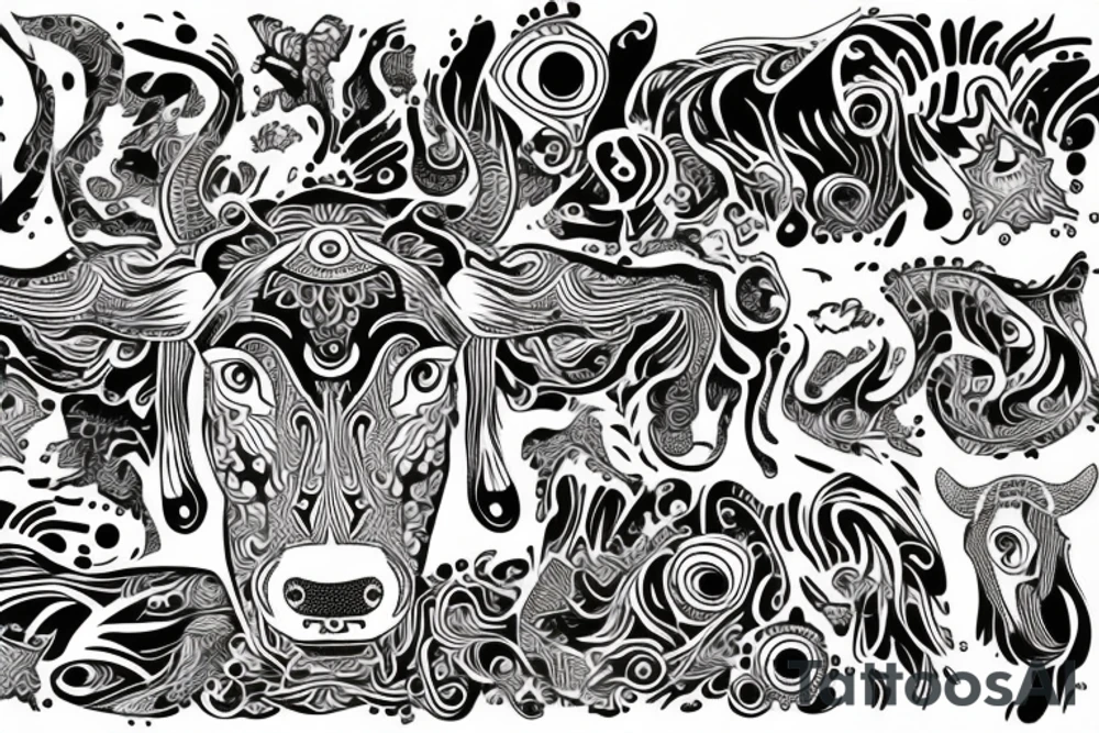 Psychedelic Cow with big glossy eyes literal tattoo idea