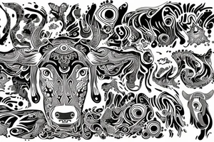 Psychedelic Cow with big glossy eyes literal tattoo idea