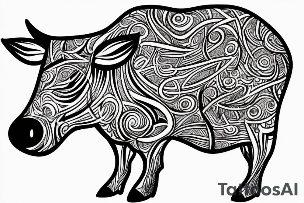 Psychedelic Cow with big glossy eyes literal tattoo idea