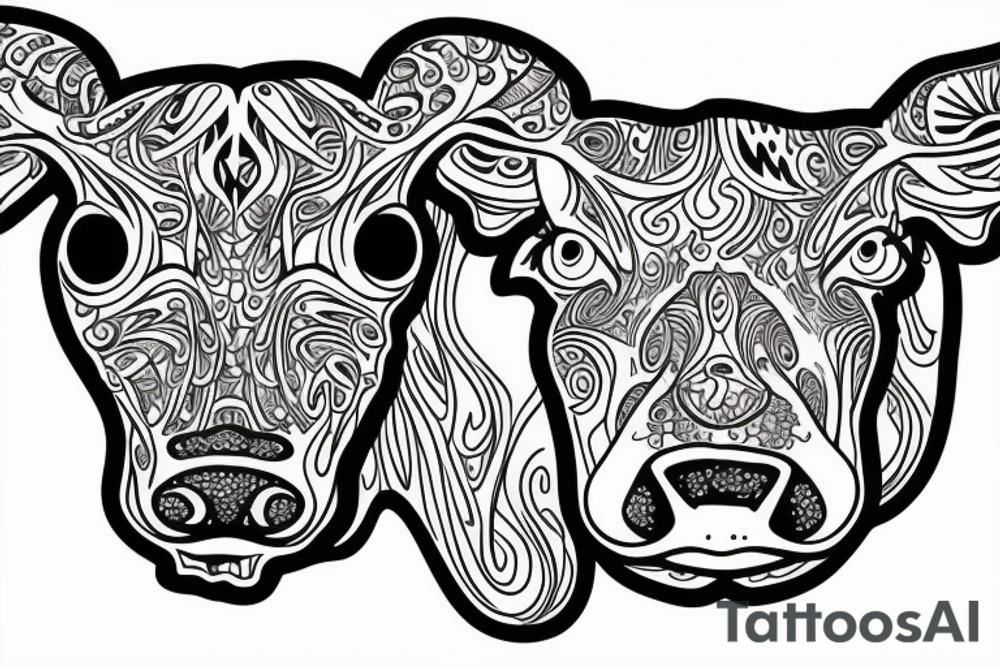 Psychedelic Cow with big glossy eyes literal tattoo idea