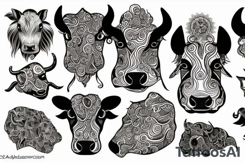Psychedelic Cow with big glossy eyes literal tattoo idea