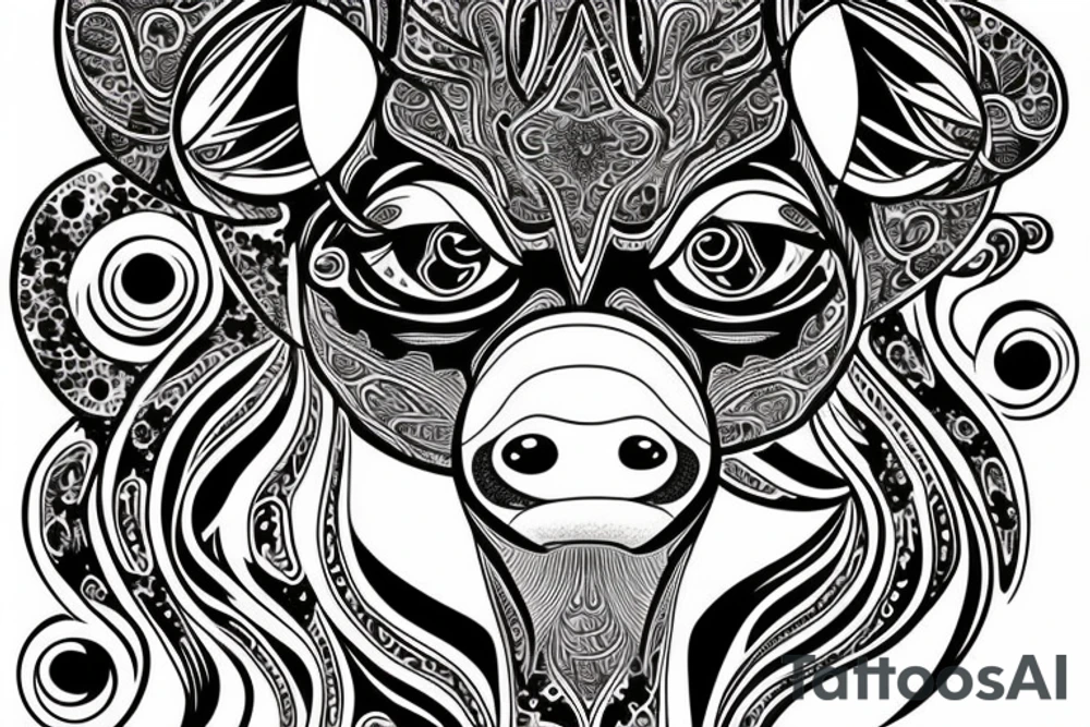 Psychedelic Cow with big glossy eyes literal tattoo idea